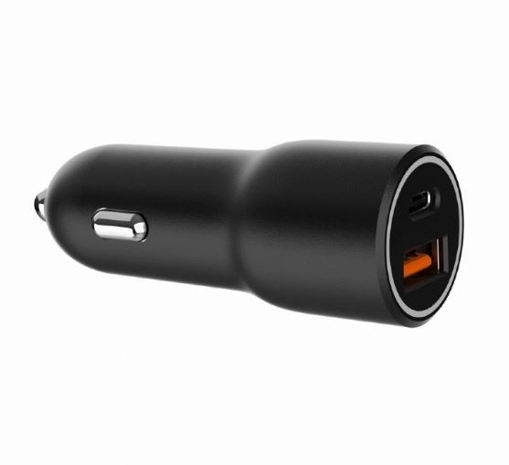 Hurtig sort USB-A/USB-C biloplader 38W PD