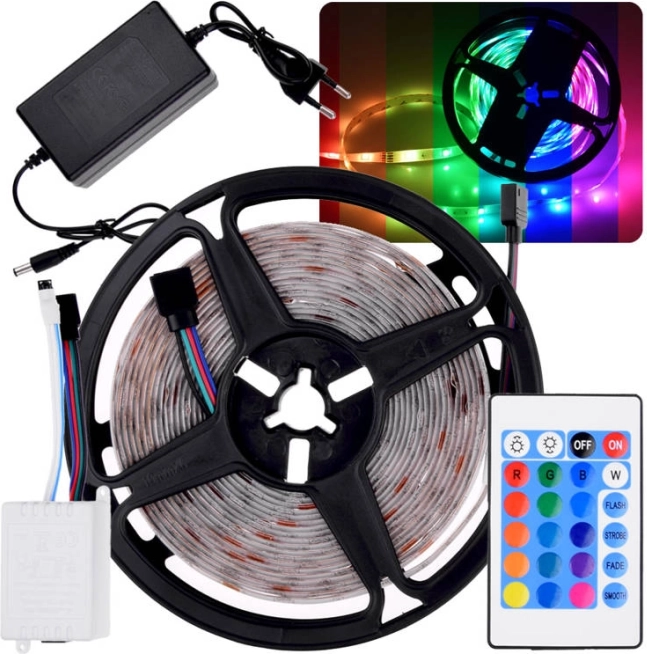 RGB LED-stribe 5 m med fjernbetjening og vandtæthed