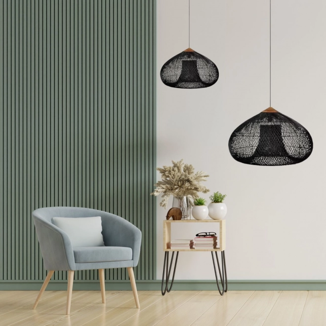 Loftophængt lampe af naturflet - 40 cm - sort