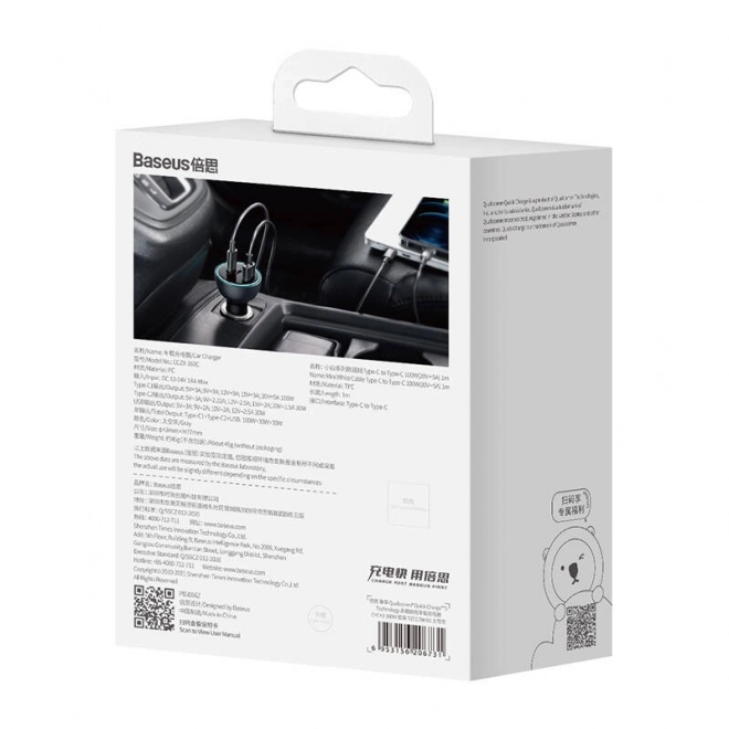 Biloplader Baseus Qualcomm, USB, 2x USB-C, 160 W (grå)