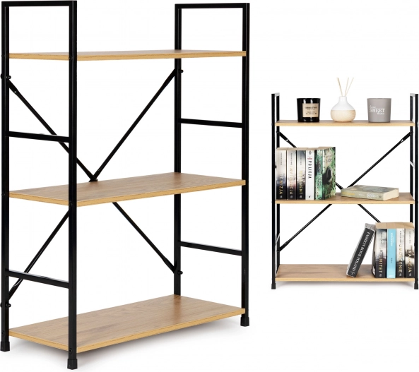 Bred træhylde med metalramme i LOFT-stil, 3 hylder ModernHome