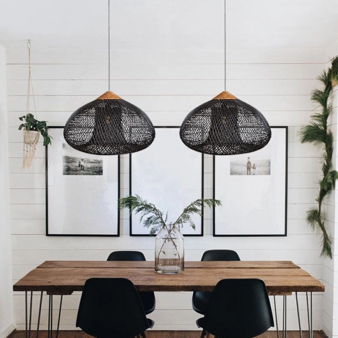 Loftophængt lampe af naturflet - 40 cm - sort
