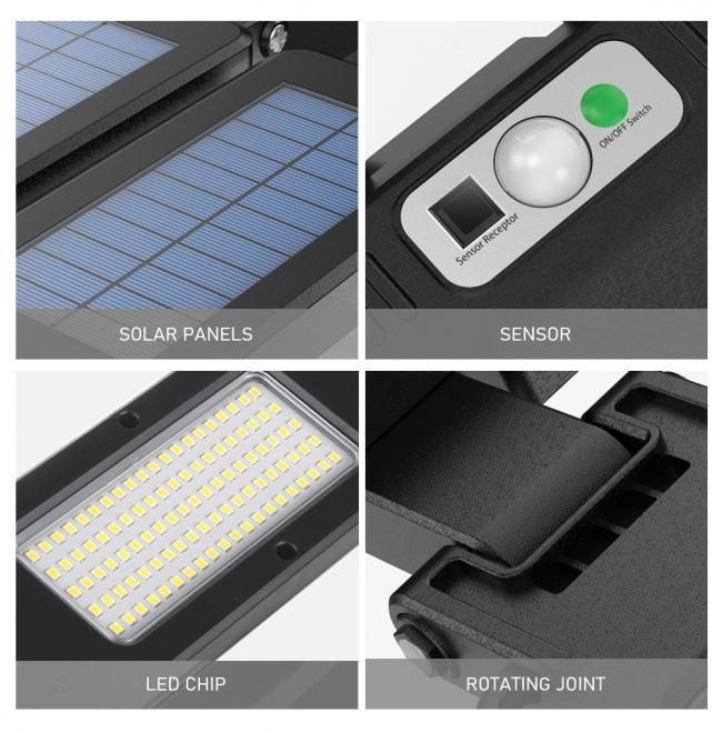 Solcelledrevet LED-gadelygte med sensor og fjernbetjening