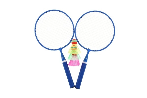 Badmintonsæt børn metal/plastik 2 ketchere + 3 bolde 2 farver i net 23x45x6cm