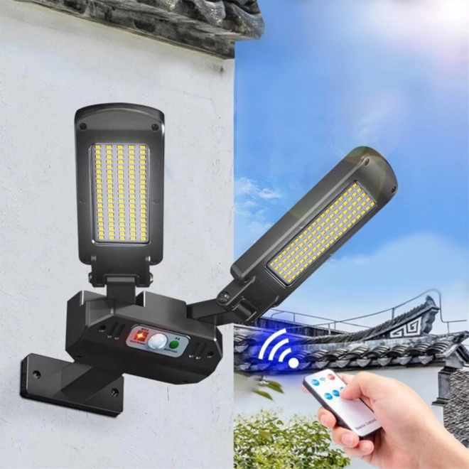 Solcelledrevet LED-gadelygte med sensor og fjernbetjening