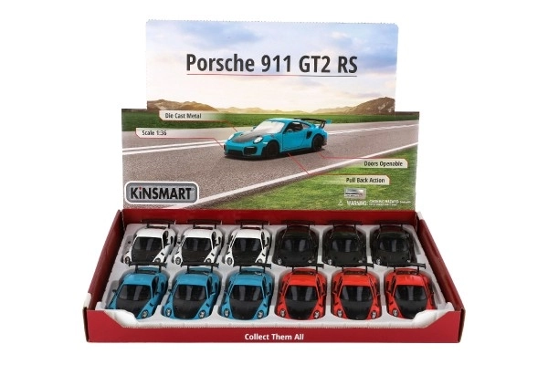 Auto Kinsmart Porsche 911 GT2 RS metal/plast 13 cm 4 farver med tilbagespoling 12 stk i boks
