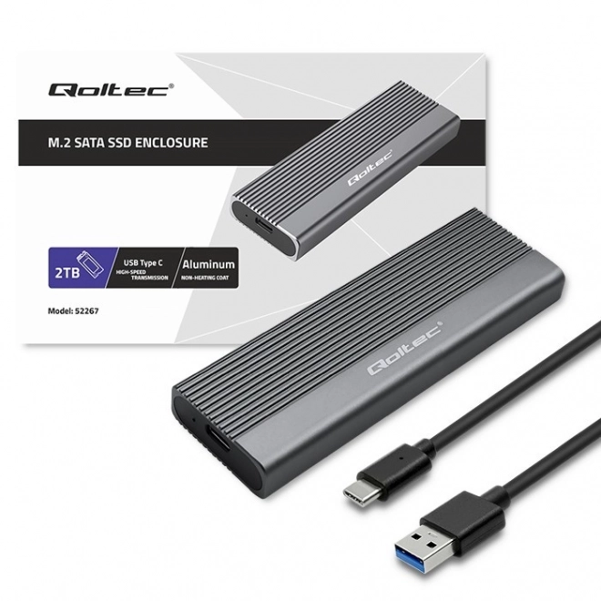 Aluminiumsdæksel til M.2 SSD SATA NGFF USB-C 2TB Grå