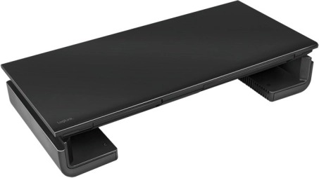 Ergonomisk skærmstander med justerbar bredde og skuffe