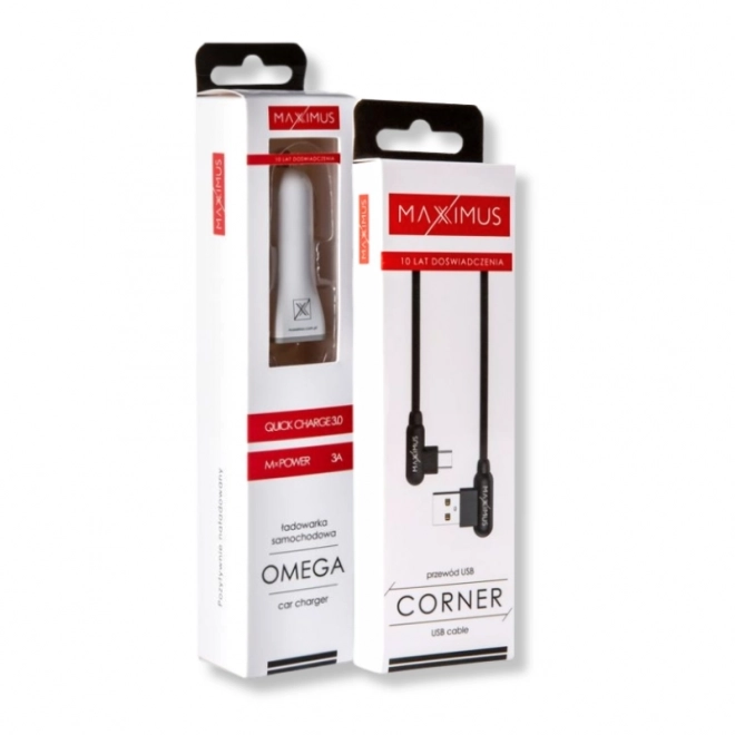 Biloplader Maxximus Omega 3A + kabel MX Corner Hurtigopladning Mikro USB