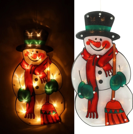 LED hængende juledekoration til vindue – træ 45 cm – Snemand