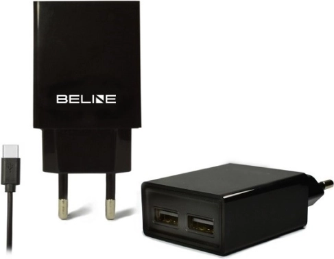 Vægoplader BELINE 2× USB + USB‑C 2 A sort
