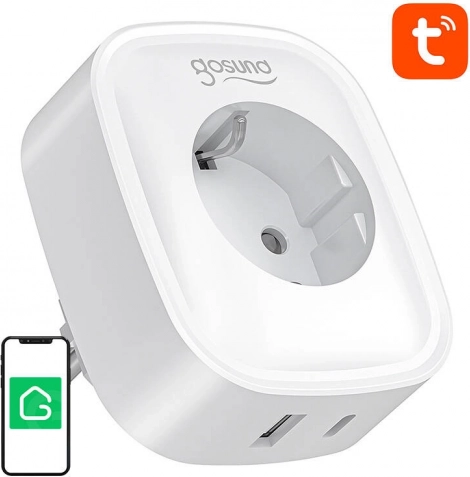 Smart stikdåse Gosund med USB‑C 20 W, Wi‑Fi/Bluetooth og energimåling, 16 A