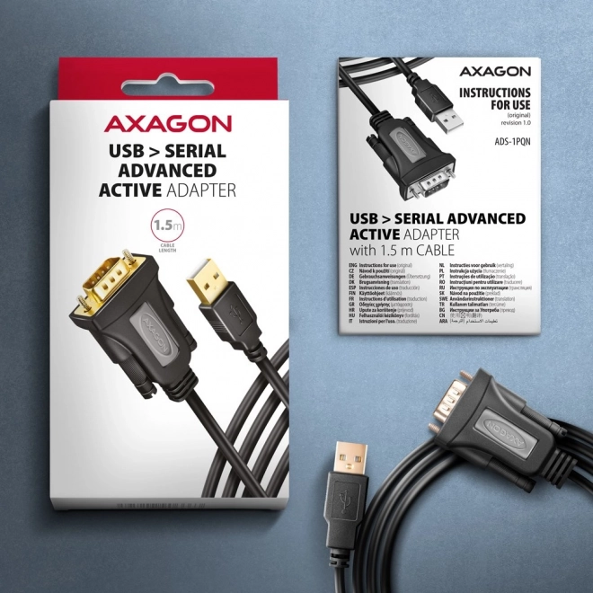 Adapter USB 2.0 til RS-232 med seriel port, 1,5m kabel, FTDI chip