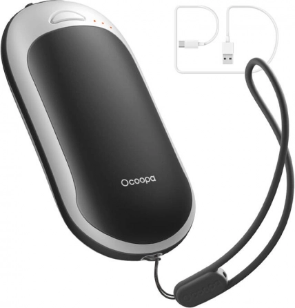 Ocoopa håndvarmer og powerbank 5000 mAh med USB-C, hvid og sort