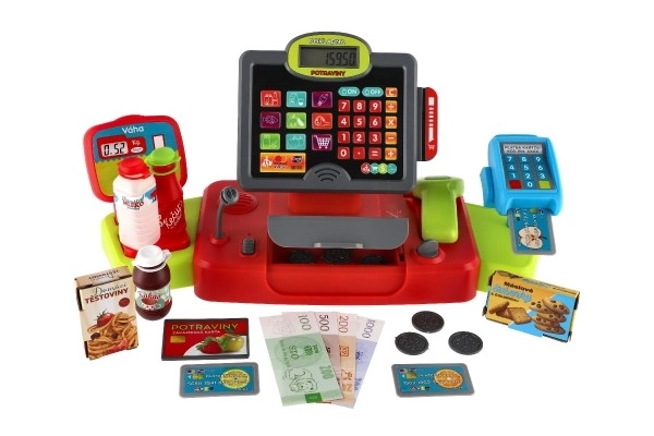 Stor digital plastik-kasseapparat med lyd og lys i kasse 48x25x18cm