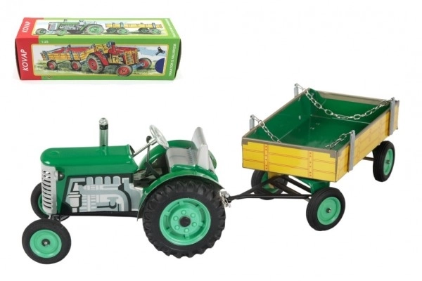 Traktor Zetor med trailer grøn nøgle metal 28cm Kovap i æske