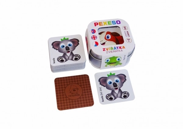 Pexeso Dyr 64 kort i metalkasse 6x6x4cm Følespil