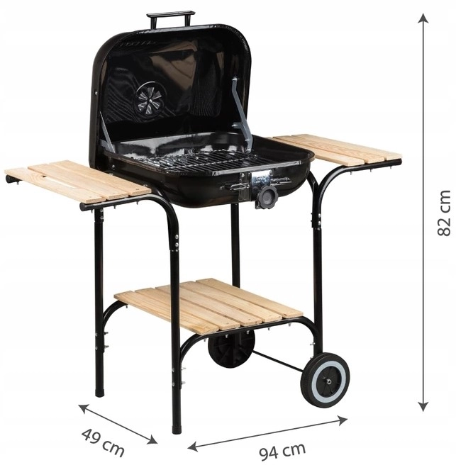 Stor havegrill med justerbart rist, tr4hylder