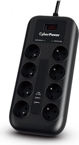 Overspændingsbeskyttelse CyberPower med 8 stikkontakter og 2 USB-porte