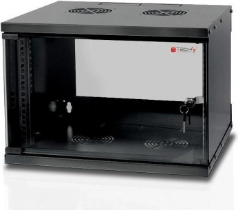 Vægmonteret ECO 19" rackskab 6U, 450 mm, glasdør, sort