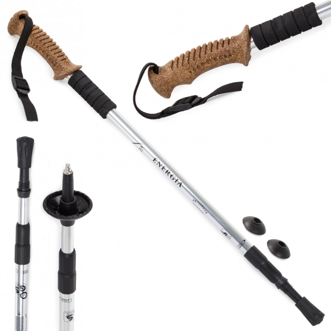 Vandrestave Nordic Walking korkstave - 1 styk – Sølvfarvet