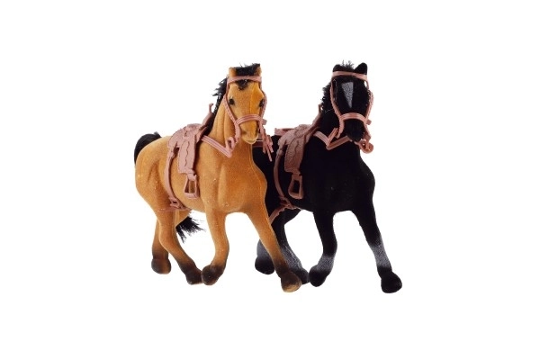 Hest plysdyr med saddel 15 cm 2 farver i pose 16x24 cm