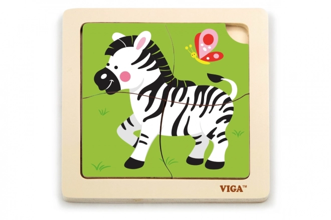 Træpuslespil 4 dele- zebra