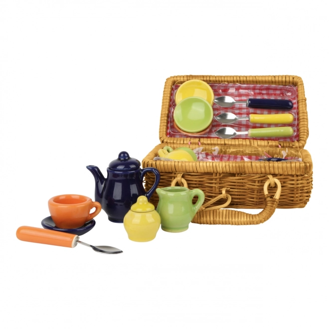 Small Foot Picnic kurv med farverigt keramikstel