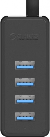 USB 3.0-hub ORICO med 4 porte, ekstern strømforsyning, sort