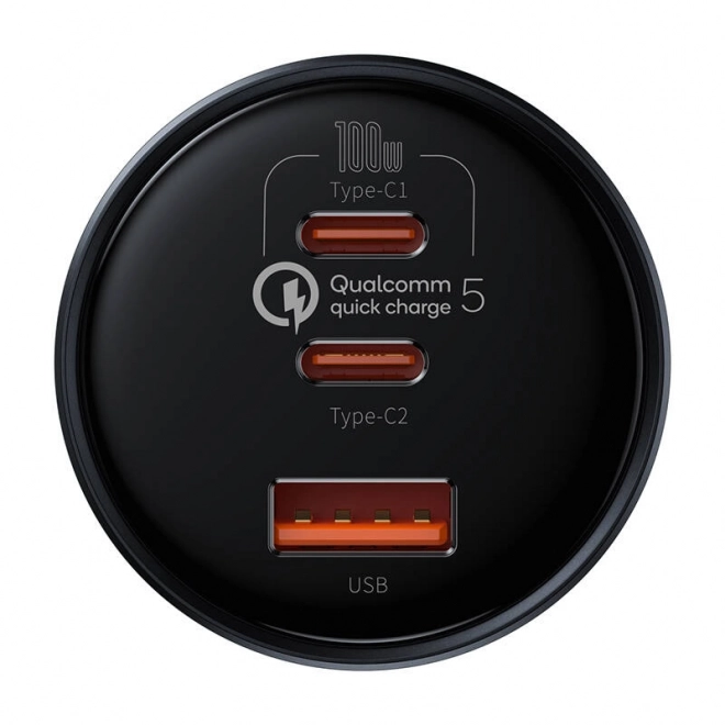 Biloplader Baseus Qualcomm, USB, 2x USB-C, 160 W (grå)