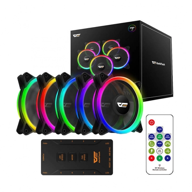 Sæt med ARGB Darkflash DR12 Pro 5v1 120x120 computerblæsere (sort)