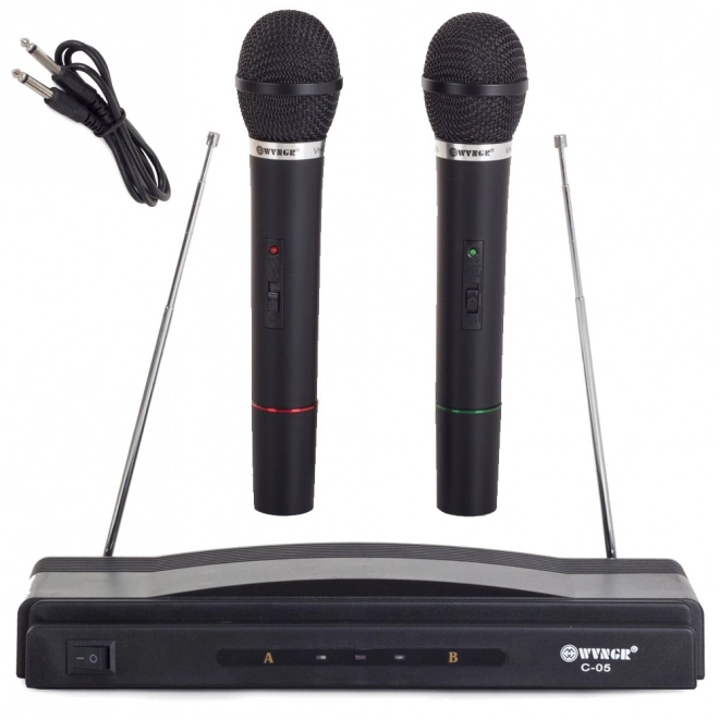 Karaoke-sæt med 2 trådløse mikrofoner og station
