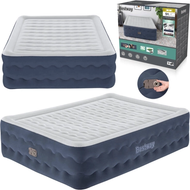Bestway oppustelig madras Queen Tritech med indbygget pumpe 203 × 152 × 51 cm