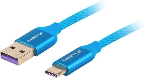 Premium USB-C til USB-A 2.0 kabel 1 m blå 5 A af massiv kobber