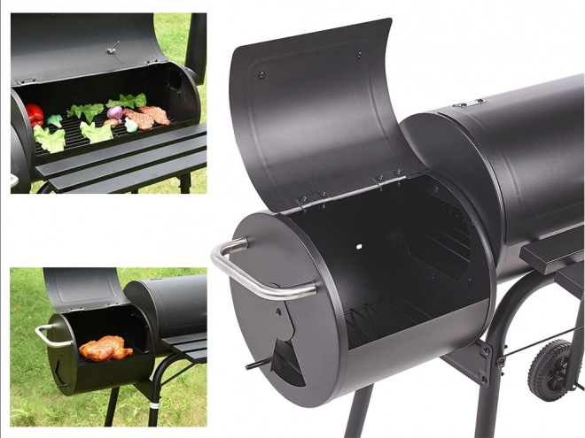Havegrill til trækul med rygeovn og hjul