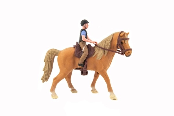 Hest + jockey plast 15 cm i kasse 20x16x5,5 cm