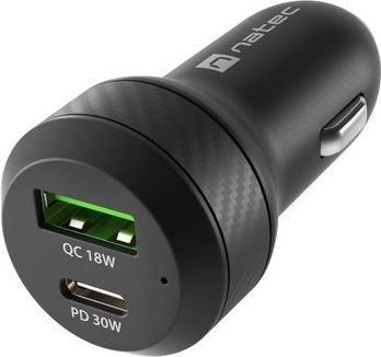 Biloplader NATEC Coney USB-A + USB-C QC 3.0/PD 3.0 48 W sort