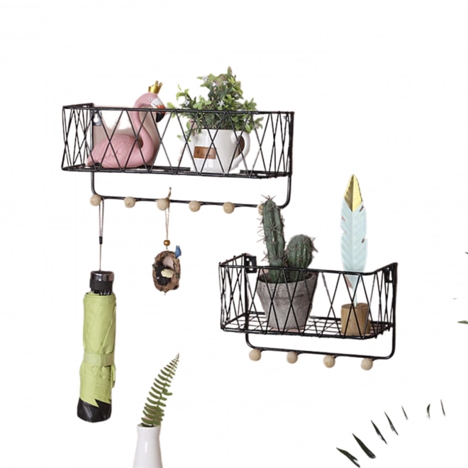 Hængende hylde med kroge, stil LOFT, sort, 25,5 cm