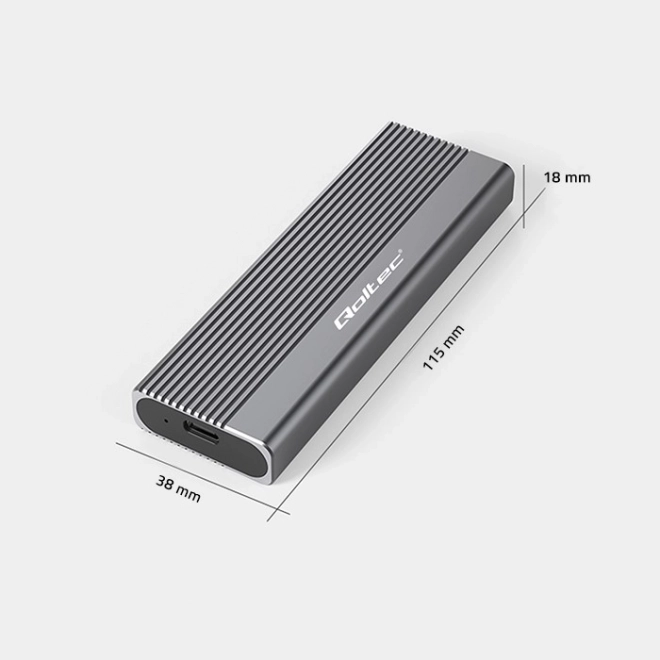 Aluminiumsdæksel til M.2 SSD SATA NGFF USB-C 2TB Grå