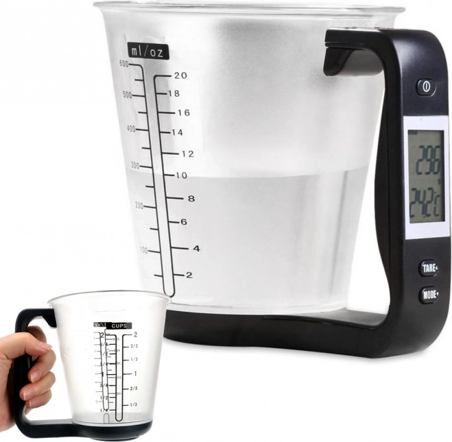 Digital køkkenvægt med målebæger og LCD-display 1 kg/1 g