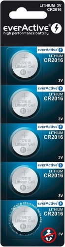 EverActive CR2016 lithium-knapcellebatterier, blister 5 stk.