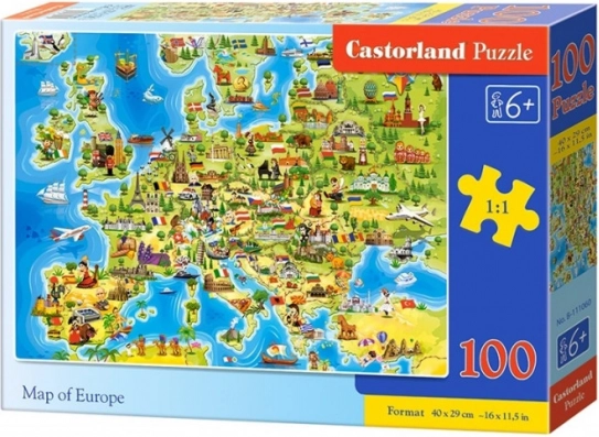 Puslespil Kort over Europa 100 brikker