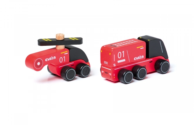 CUBIKA 15559 Brandmænd - Trælegetøj med helikopter