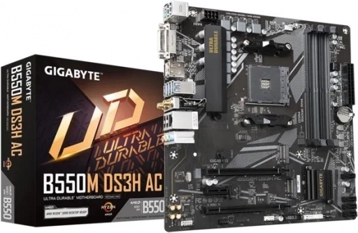 Gigabyte B550M DS3H AC – microATX AM4 bundkort med Wi‑Fi, HDMI/DVI og M.2