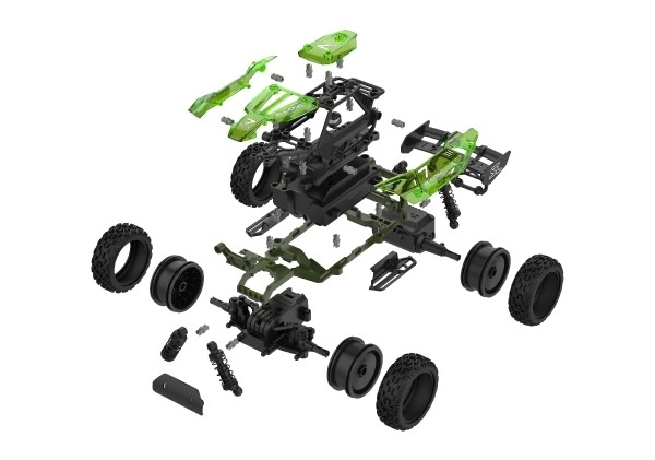 Auto RC buggy plast 22cm byggesæt 24MHz på batteri grøn i æske 34x25x7cm