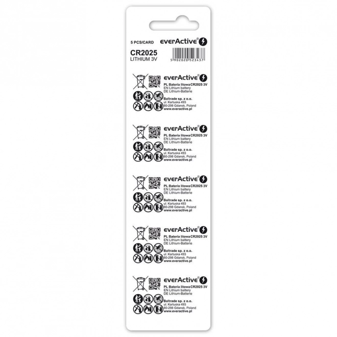 EverActive knapcellebatteri CR2025 3V, 5 stk.