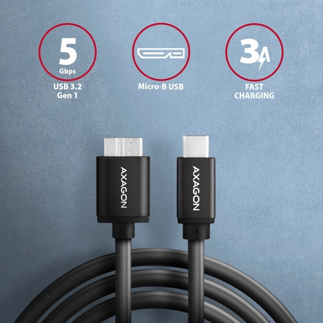 Kabel Micro-B USB til USB-C 3.2 Gen 1 1m 3A ALU PVC