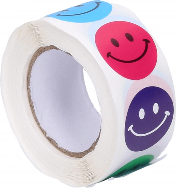 Tape med gule smileyer, 500 klistermærker