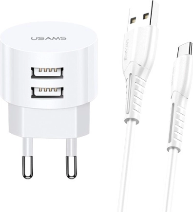 USAMS T20 oplader med USB-C-kabel 2xUSB 2,1A
