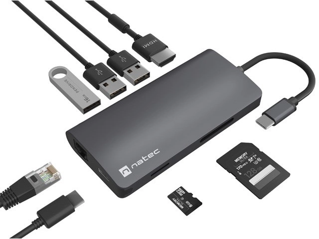 Multiportrættet USB-C adapter Natec Fowler 2 V2